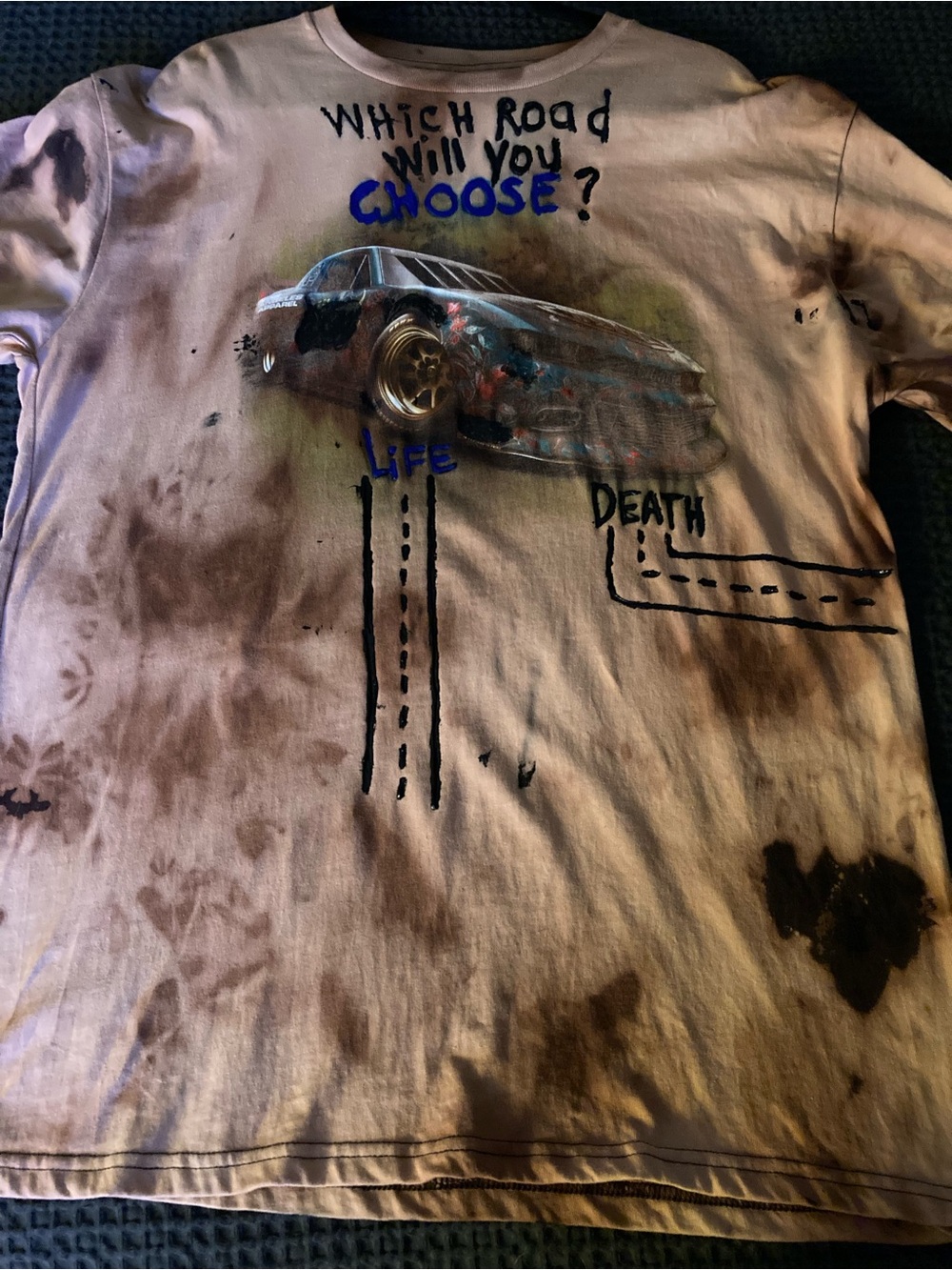Men's Graphic Tee - Beige Tie-Dye 'Which Road Will You Choose?'